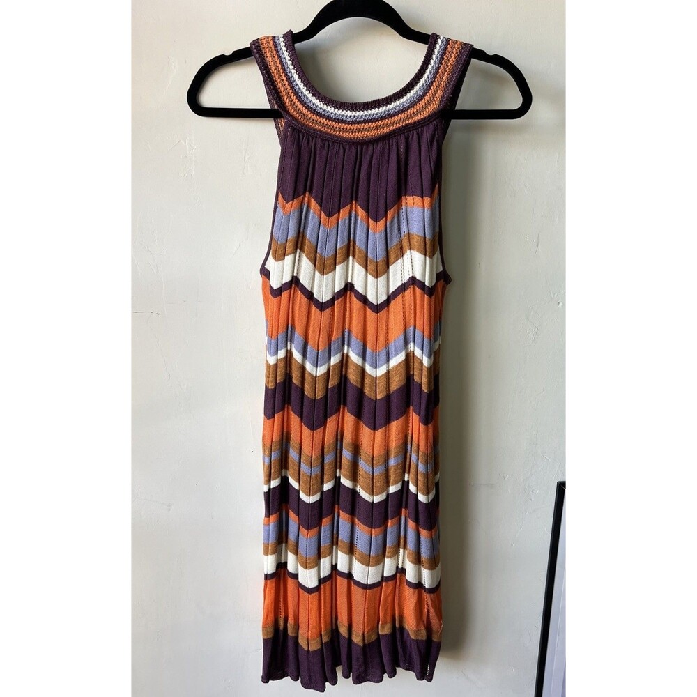 Missoni M Chevron Knit Sleeveless Knee Length Dress Orange Purple Blue - Picture 2 of 8